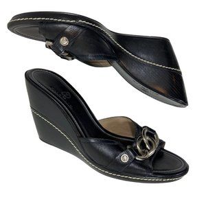 Cole Haan Black Leather Wedge Mule Shoes // Size 9.5